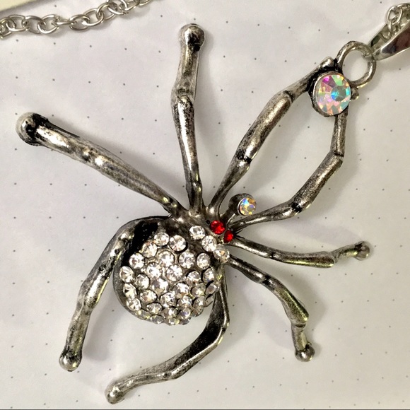 spider pendant crystal rhinestone necklace 26β NWT - Picture 7 of 8